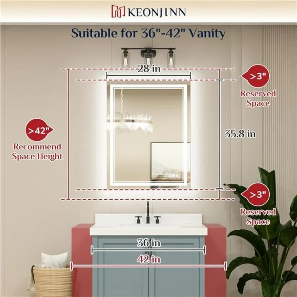 LED Bathroom Mirror with Lights, 28 x 36 Inch Front Lighted Vanity Mirror, HD
